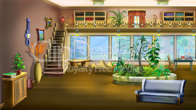 Cartoon Interior Design of Vintage Living Room Background