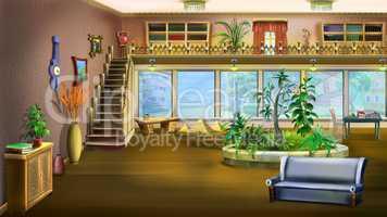 Cartoon Interior Design of Vintage Living Room Background