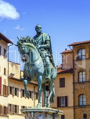 Cosimo Medici's statue on the Piazza della Signoria by Giambologna in Florence, Italy.