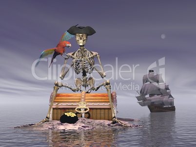 Skeleton pirate treasure - 3D render