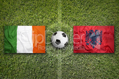Ireland vs. Albania flags on soccer field