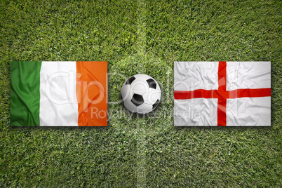 Ireland vs. England flags on soccer field