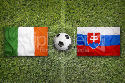 Ireland vs. Slovakia flags on soccer field