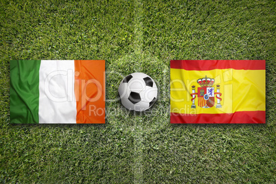 Ireland vs. Spain flags on soccer field