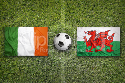 Ireland vs. Northern Ireland flags on soccer field