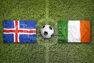 Iceland vs. Ireland flags on soccer field