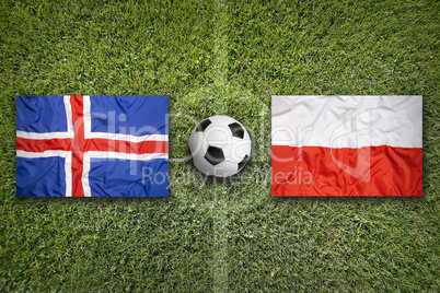 Iceland vs. Poland flags on soccer field