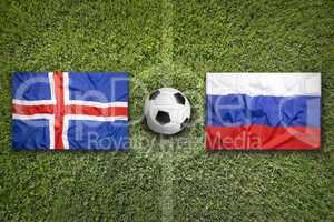 Iceland vs. Russia flags on soccer field