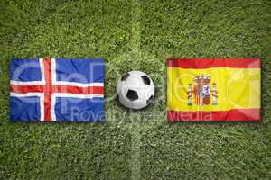 Iceland vs. Spain flags on soccer field