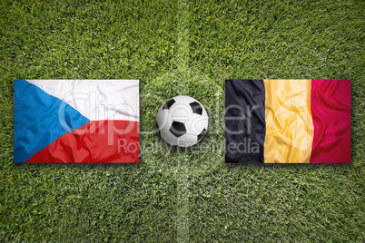 Czech Republic vs. Belgium flags on soccer field