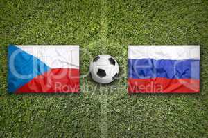 Czech Republic vs. Russia flags on soccer field