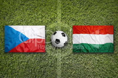 Czech Republic vs. Hungary flags on soccer field