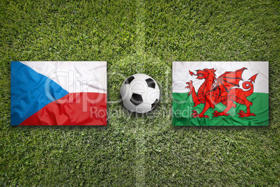 Czech Republic vs. Wales flags on soccer field