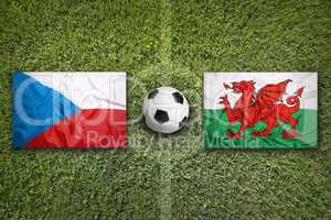 Czech Republic vs. Wales flags on soccer field