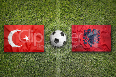 Turkey vs. Albania flags on soccer field