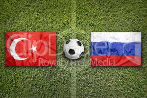 Turkey vs. Russia flags on soccer field