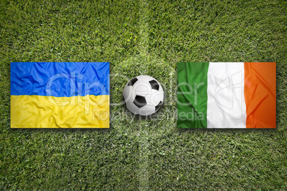 Ukraine vs. Ireland flags on soccer field