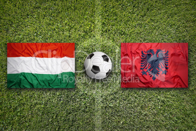 Hungary vs. Albania flags on soccer field
