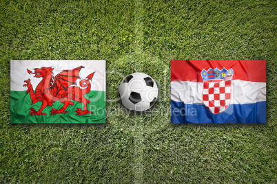 Wales vs. Croatia flags on soccer field