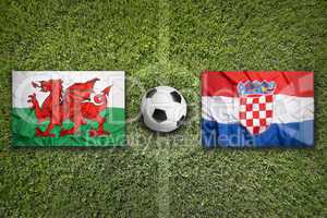 Wales vs. Croatia flags on soccer field