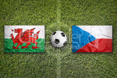 Wales vs. Czech Republic flags on soccer field