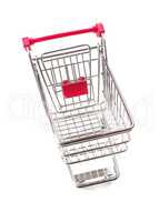 Empty shopping cart on white