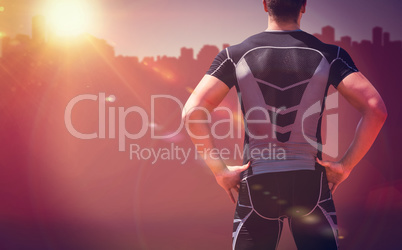 Composite image of rear view of athlete man posing