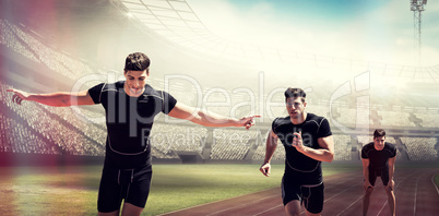Composite image of sportsman posing his hands on knee