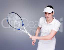 Composite image of female athlete playing tennis