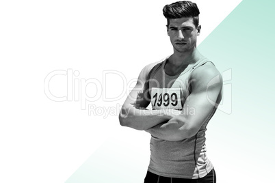 Composite image of portrait of handsome sportsman is posing with