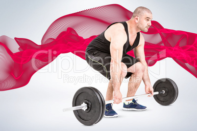 Composite image of bodybuilder lifting heavy barbell weights