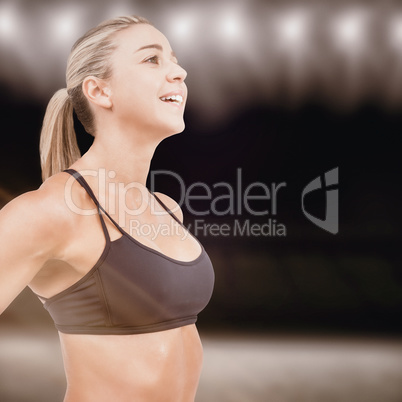 Composite image of female athlete posing with hands on hip