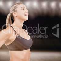 Composite image of female athlete posing with hands on hip