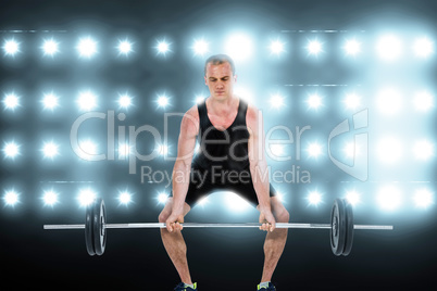 Composite image of bodybuilder lifting heavy barbell weights