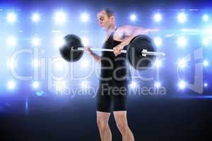 Composite image of bodybuilder lifting heavy barbell weights