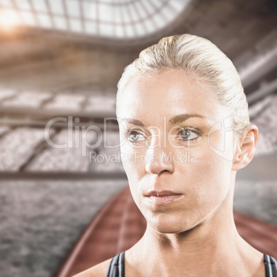 Composite image of close-up of serious female athlete