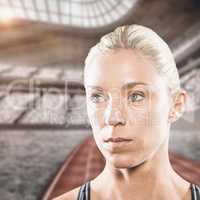 Composite image of close-up of serious female athlete