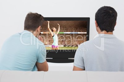Composite image of sporty woman celebrating her victory