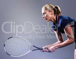 Composite image of tennis player playing tennis with a racket