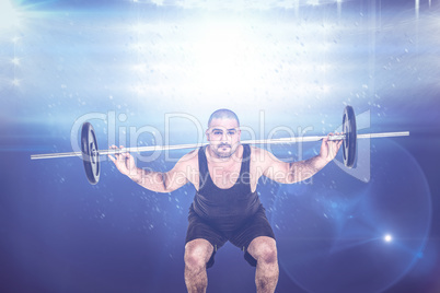 Composite image of bodybuilder lifting heavy barbell weights