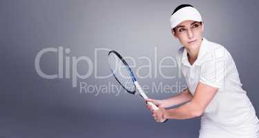 Composite image of female athlete playing tennis