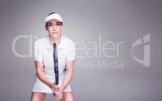 Composite image of female athlete playing tennis