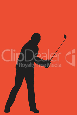 Composite image of golf player taking a shot