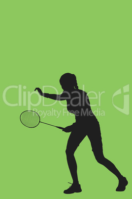 Composite image of female athlete playing badminton