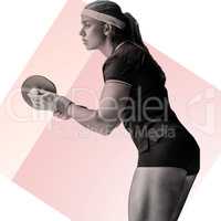 Composite image of female athlete playing ping pong