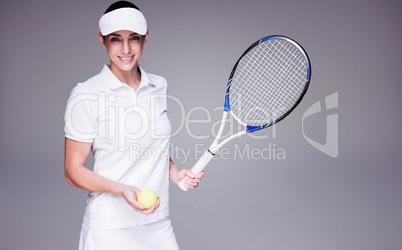 Composite image of female athlete playing tennis