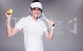 Composite image of female athlete playing tennis