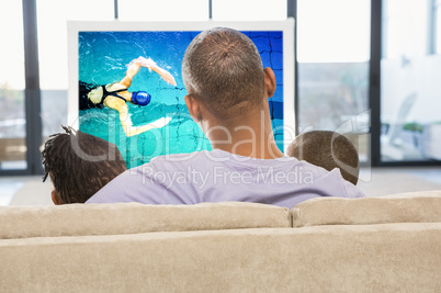 Composite image of fit woman swimming with swimming hat