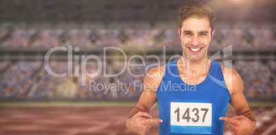 Composite image of male athlete posing on white background
