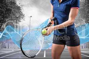 Composite image of tennis player holding a racquet ready to serv